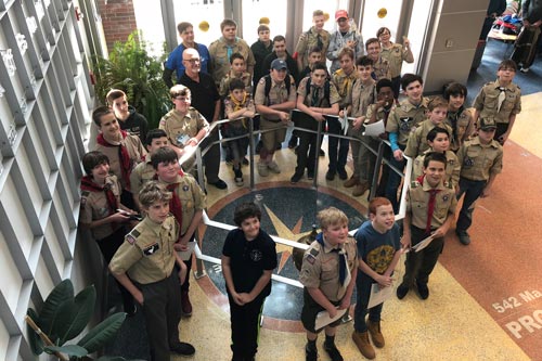 Boy Scouts in the Integrated Science Center as a group