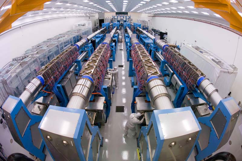 Interior of the Laboratory for Laser Energetics, operated by the University of Rochester