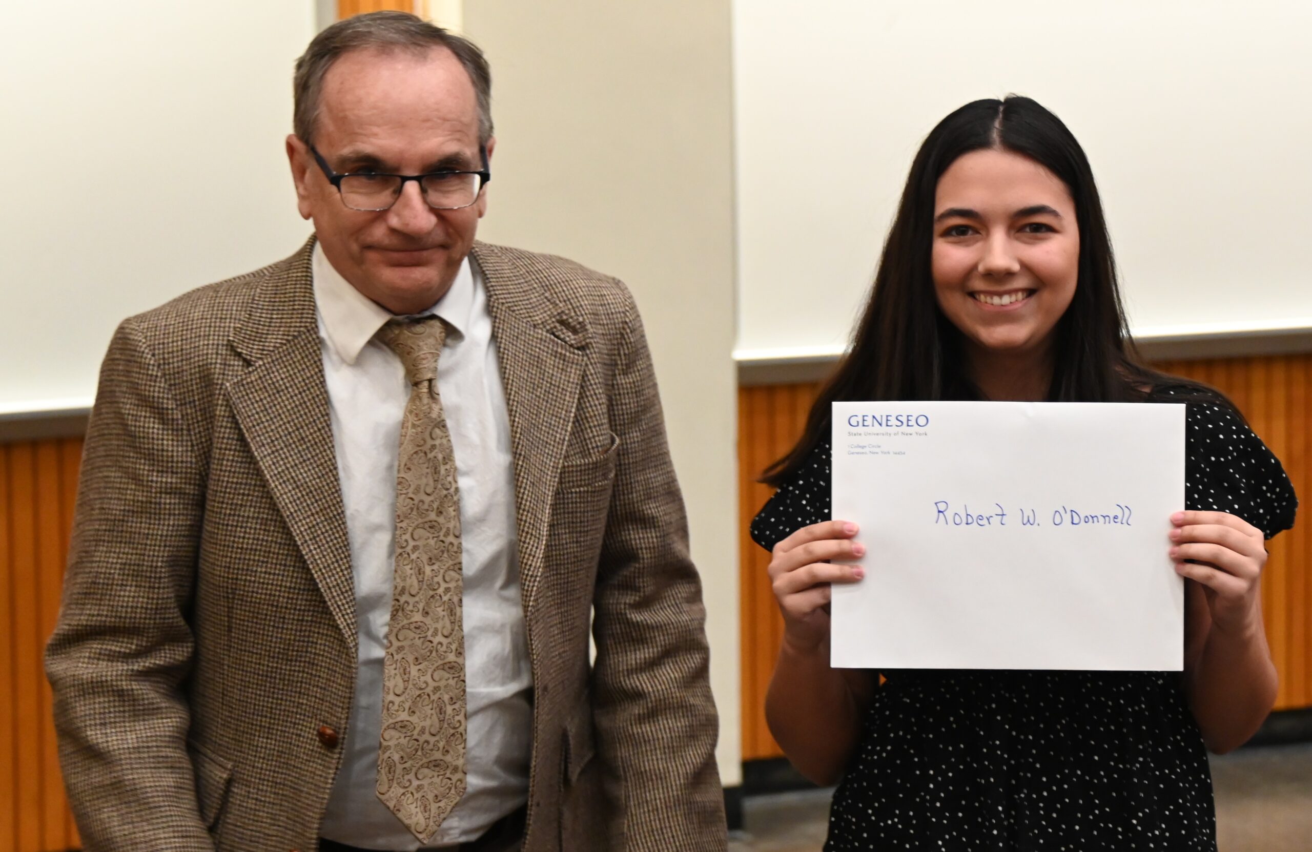 ROBERT ODONNELL AWARD Dr. Robert O'Donnell presents Sarah Eckl with the new Robert W. O'Donnell Award